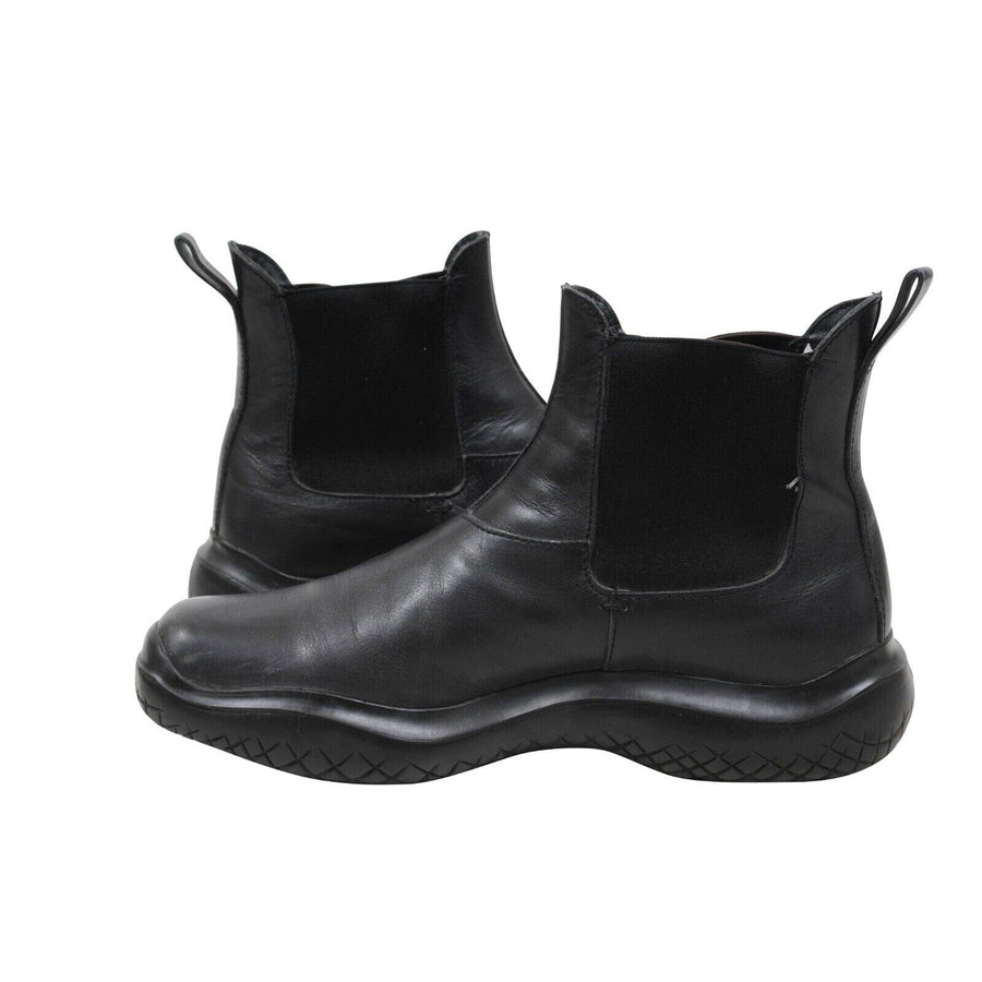 Black Leather Square Toe Mid Top Vintage Chelsea Boots Prada 