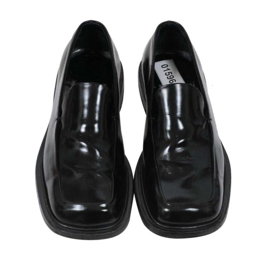 Black Leather Square Toe Vtg Penny Loafers Prada 