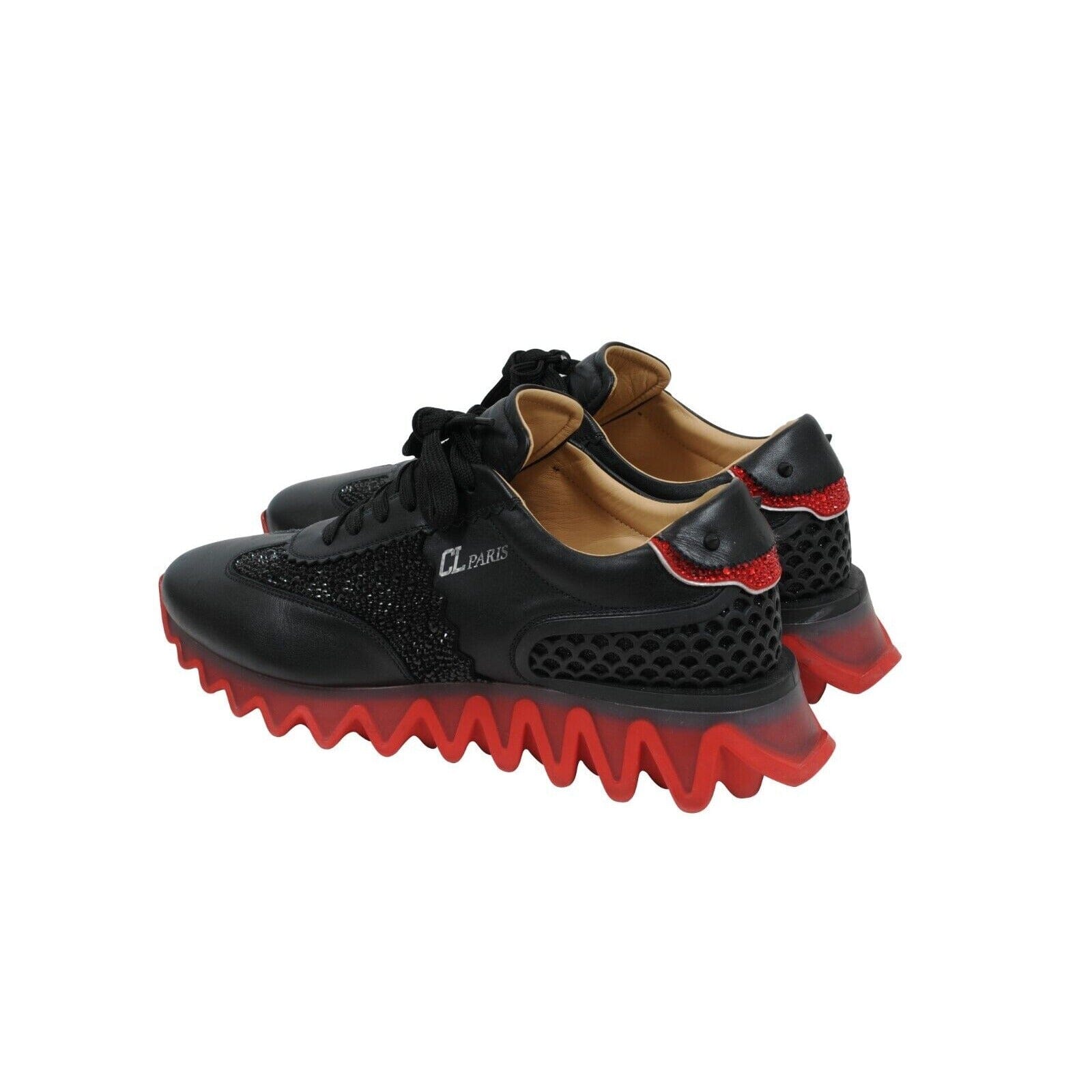Christian Louboutin Black Leather Strass Spike Loubishark Sneakers
