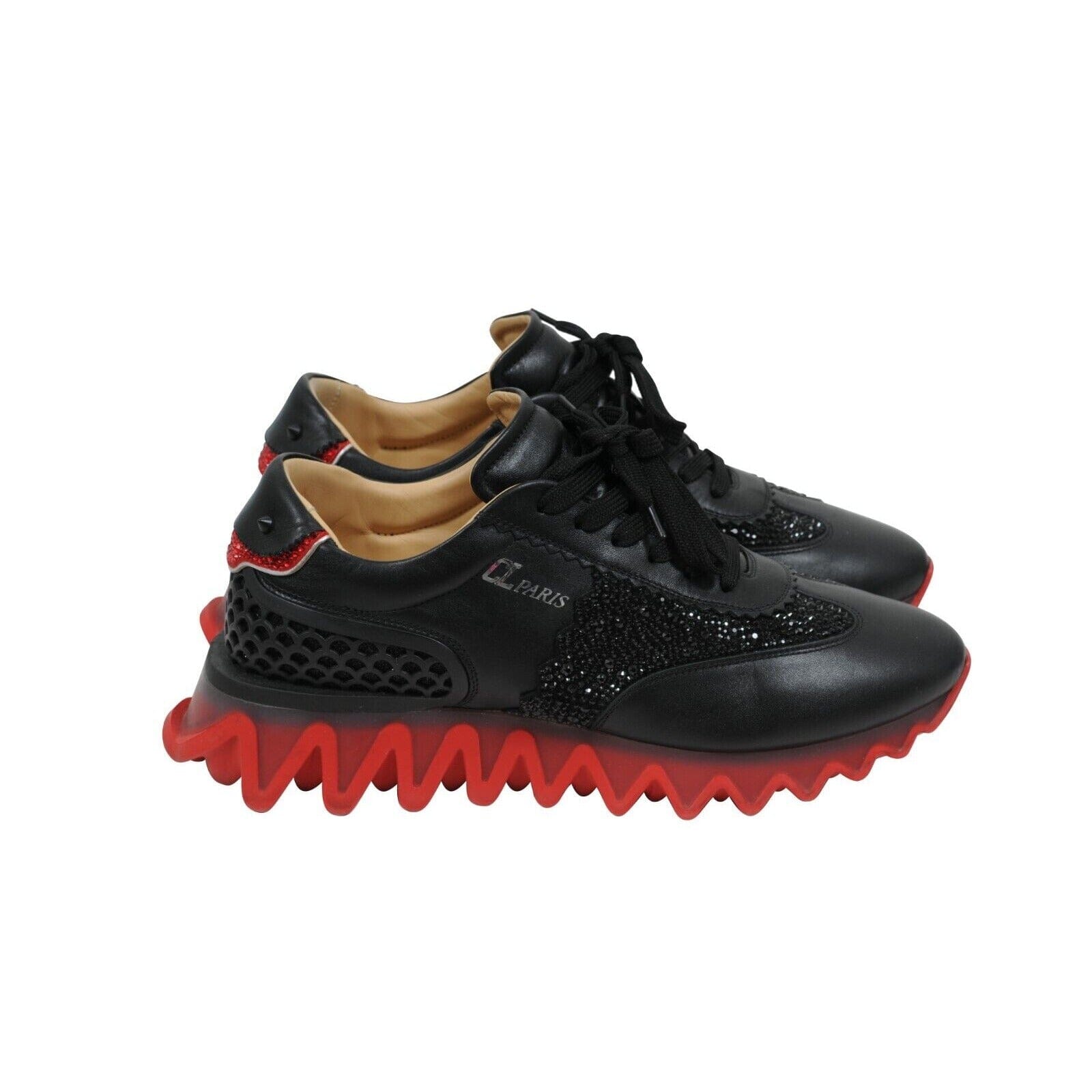 Christian Louboutin Black Leather Strass Spike Loubishark  display picture 1