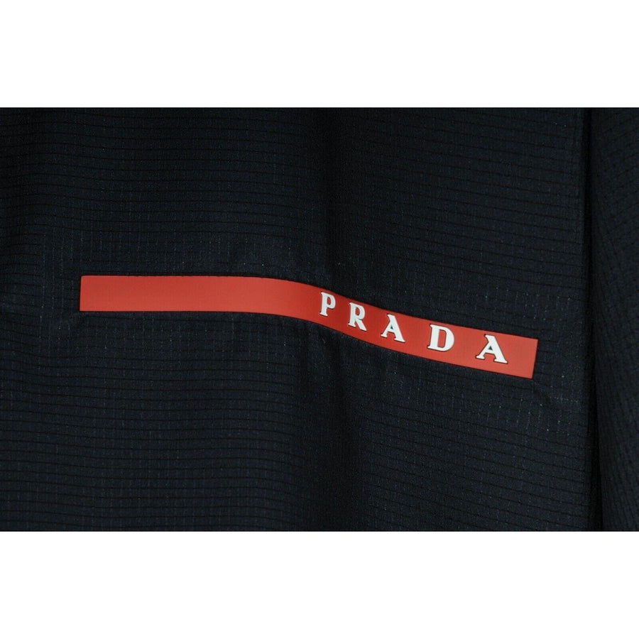 Black Logo Bi-Stretch Light Linea Rossa Zip Up Polo Shirt Prada 