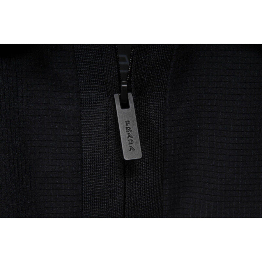 Black Logo Bi-Stretch Light Linea Rossa Zip Up Polo Shirt Prada 