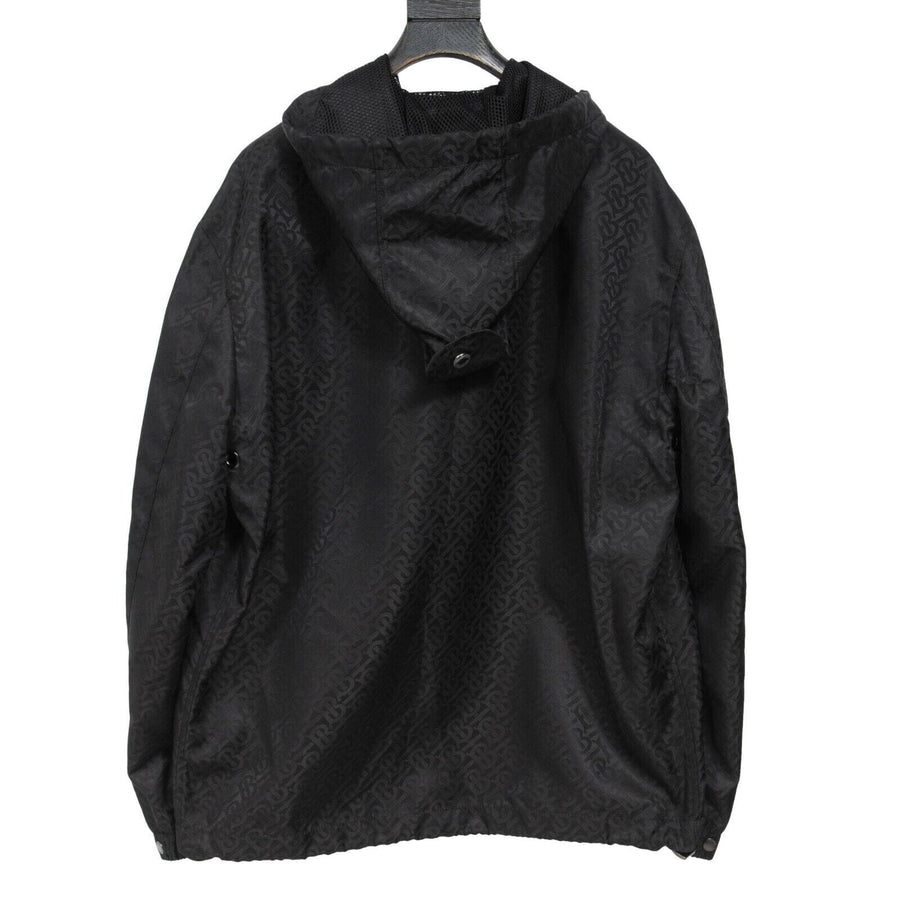 Black Logo Monogram Front Zip Hooded Nylon Anorak Jacket Burberry 