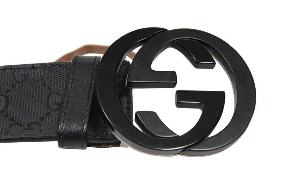 Black Metallic Leather Interlocking G Belt GUCCI 