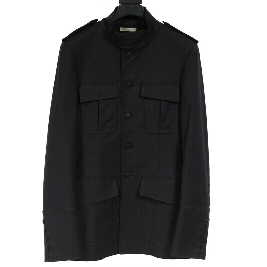 Black Multi Pocket Military Officer Jacket Bottega Veneta 