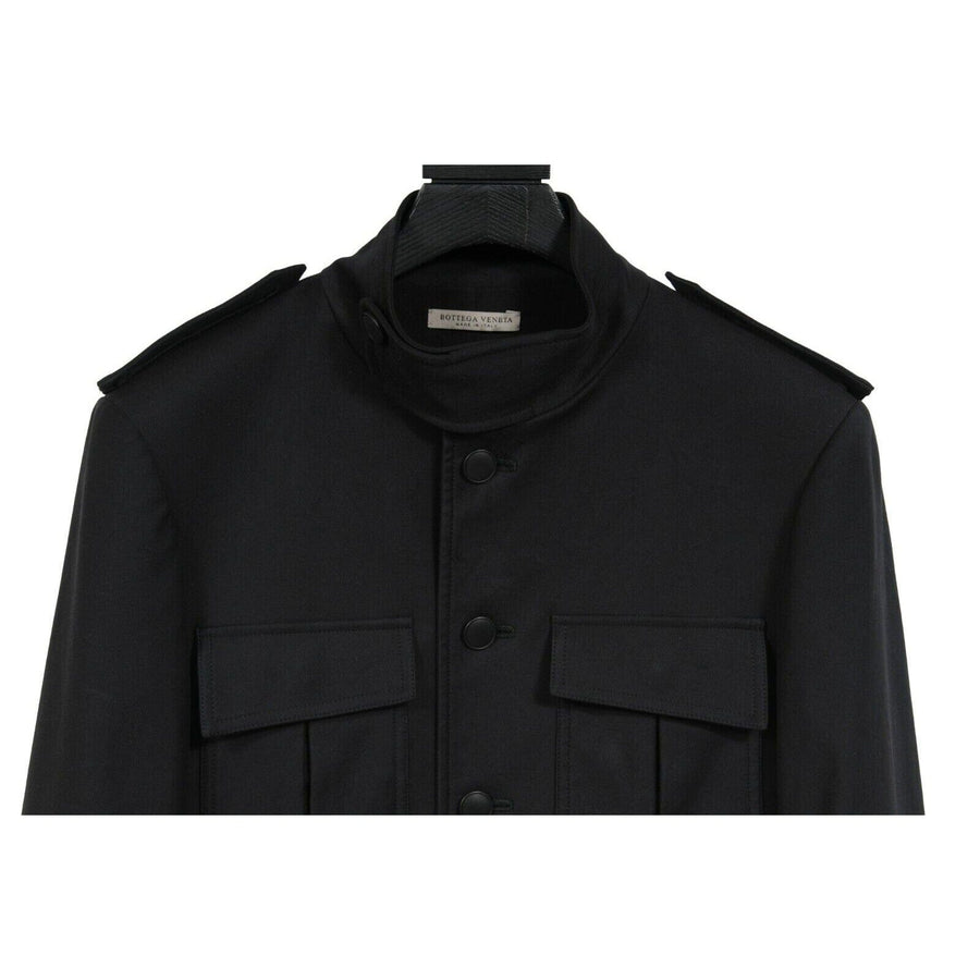 Black Multi Pocket Military Officer Jacket Bottega Veneta 