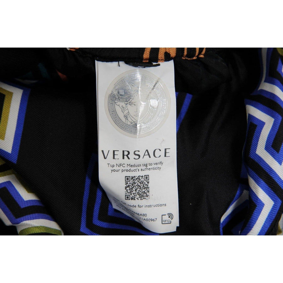 Black Neon Multi Greca Silk Bermuda Shorts Versace 