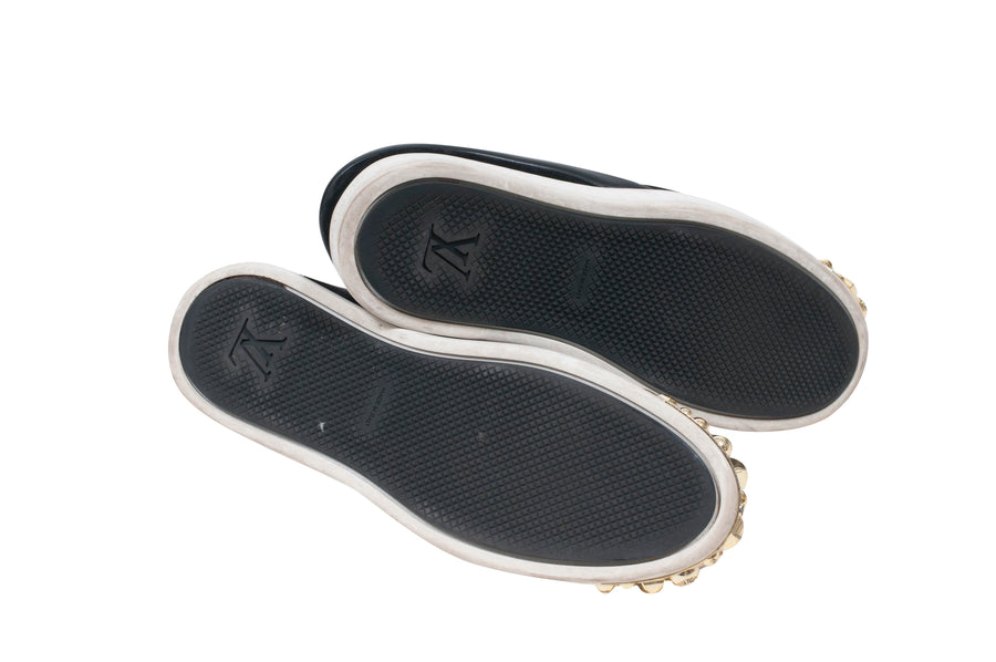 Black Patent Gold Studded Tempo Slip On Sneakers LOUIS VUITTON 