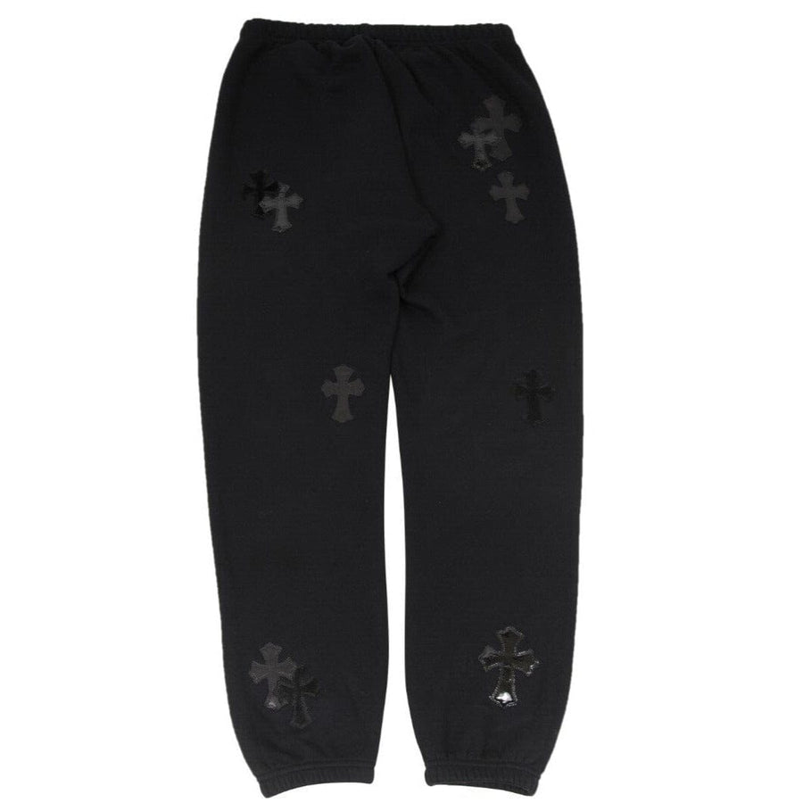 Black Patent Leather Pony Hair Cross Patches Sweatpants CHROME HEARTS 