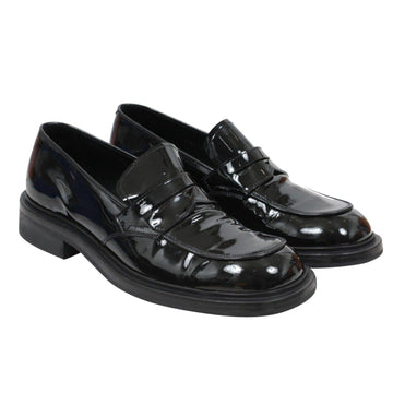 Black Patent Leather Square Toe Penny Loafers Prada 