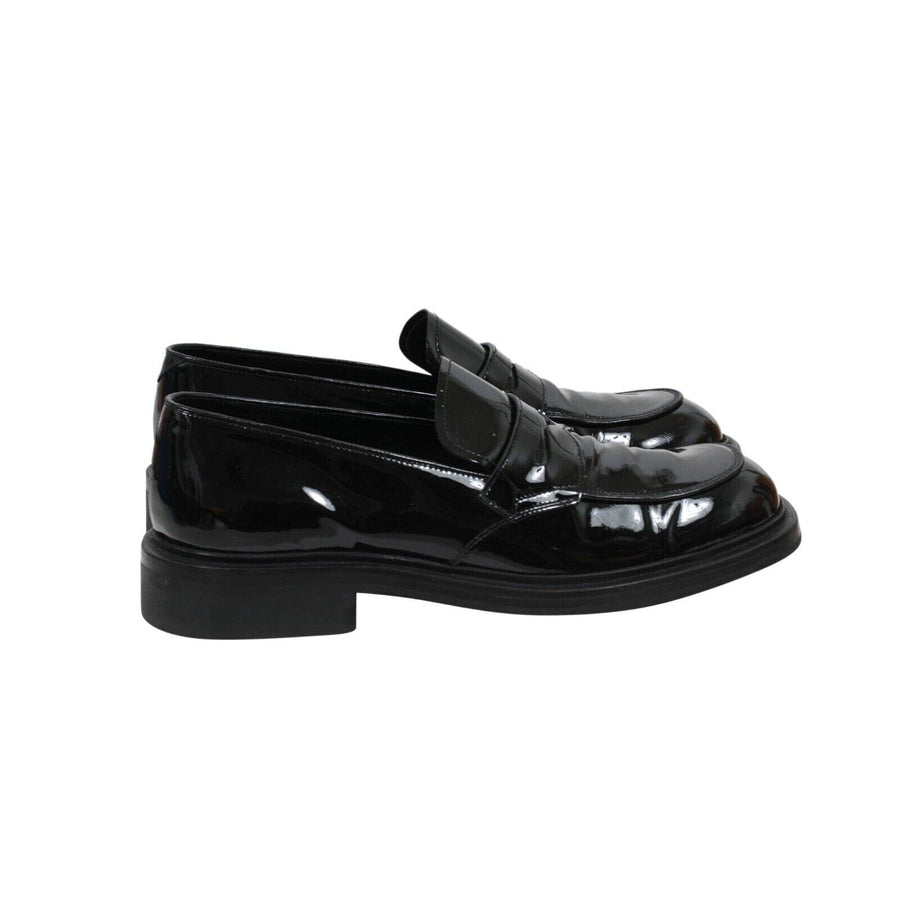 Black Patent Leather Square Toe Penny Loafers Prada 
