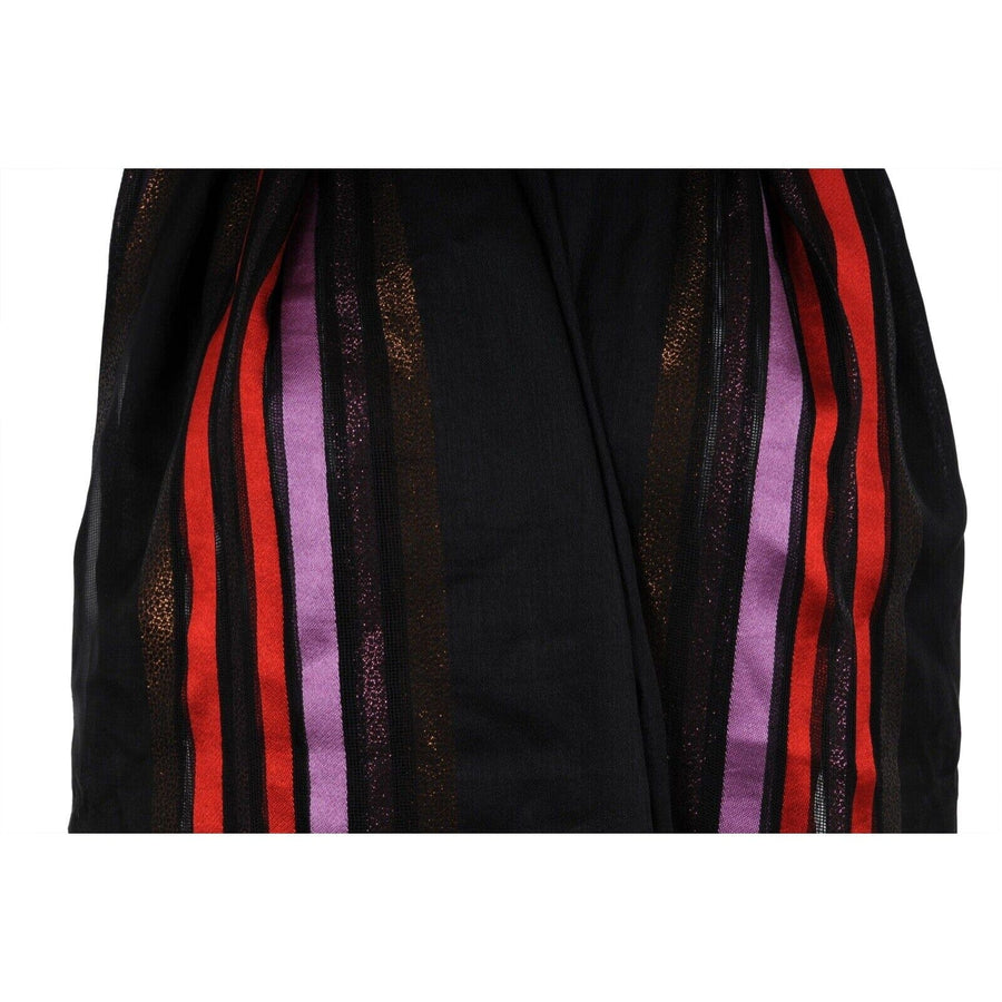 Black Pink Red Brown Metallic Silk Cashmere Shawl Wrap Striped Scarf GUCCI 