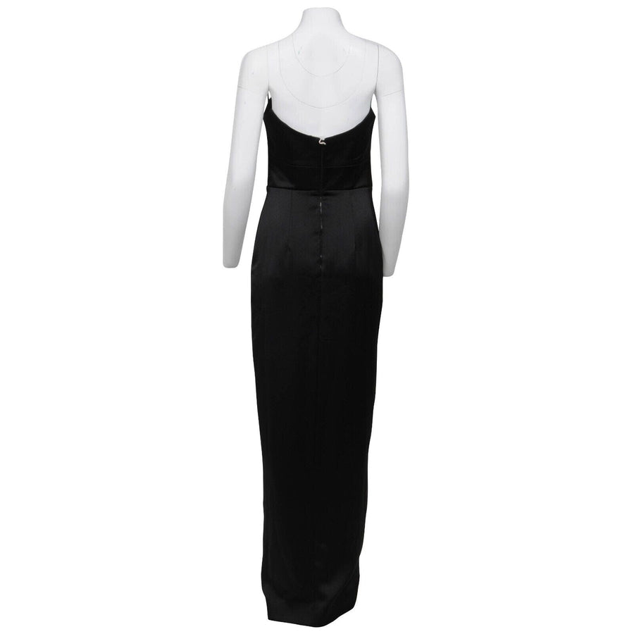 Black Satin Strapless Front Split Corset Long Maxi Dress Black Satin Strapless Front Split Corset Long Maxi Dress