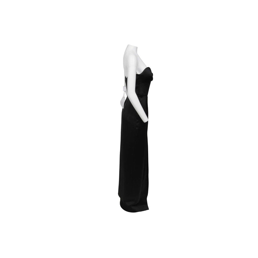 Black Satin Strapless Front Split Corset Long Maxi Dress Rasario 