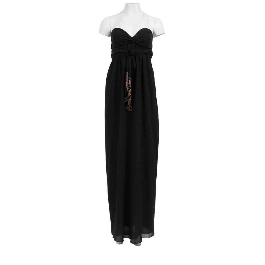 Black Silk Crystal Tassel Maxi Evening Gown dress EMILIO PUCCI 