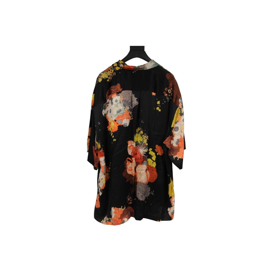 Black Silk Floral Button Down Bowling Shirt DRIES VAN NOTEN 