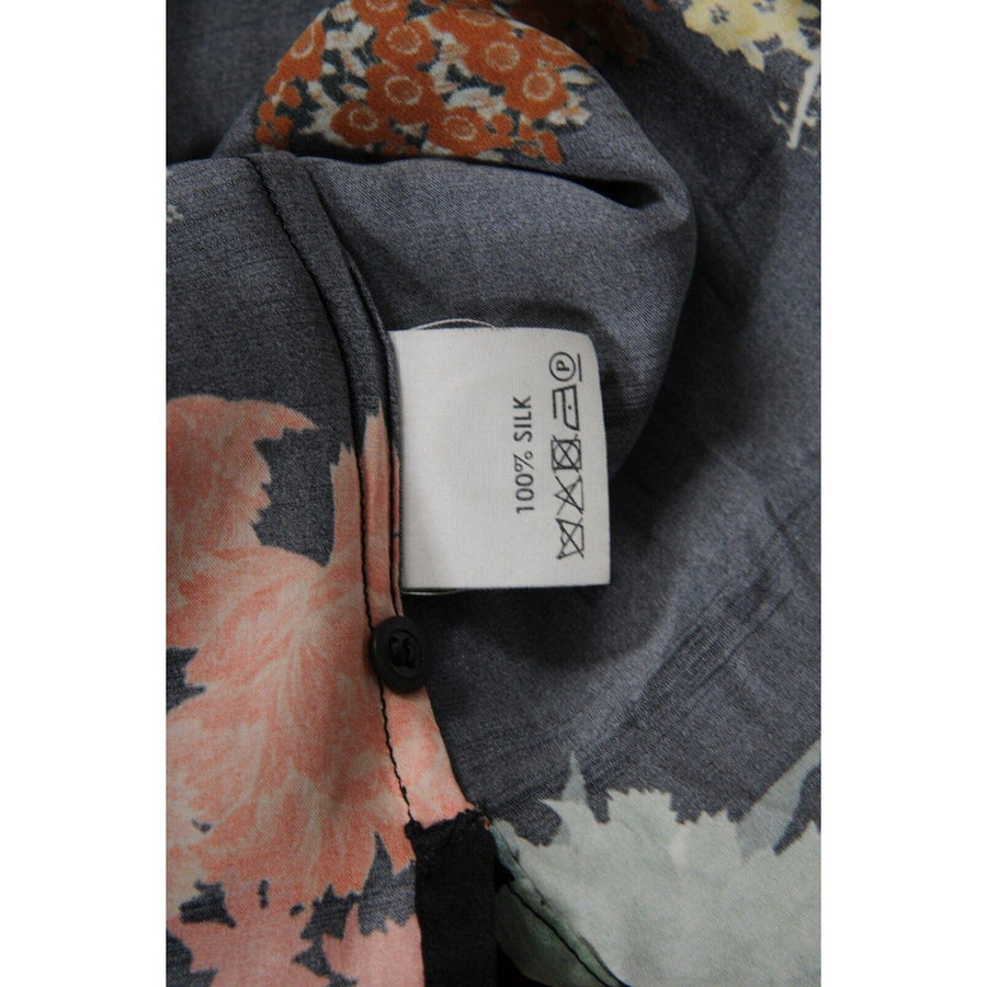 Black Silk Floral Button Down Bowling Shirt DRIES VAN NOTEN 