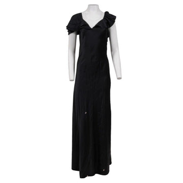 Black Silk Ruffle Shoulder Side Split Maxi Dress SAINT LAURENT 