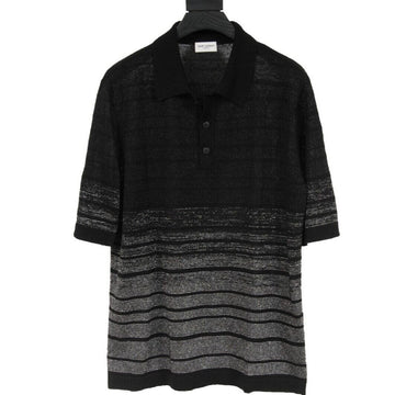 Black Silver Metallic Striped Polo Shirt SAINT LAURENT 