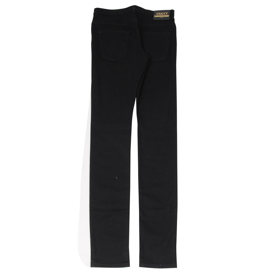 Black Skinny Stretch Cotton Elastic Long Inseam Stack Denim Jeans GUCCI 