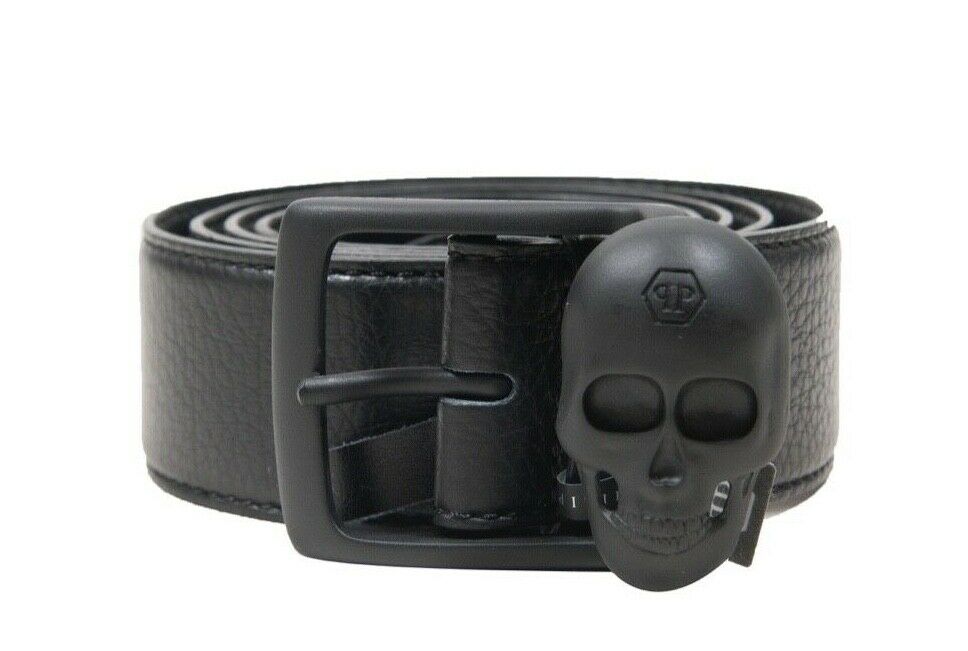 Phillip Plein Black Skull Buckle Leather Belt Size 105 – THE-ECHELON