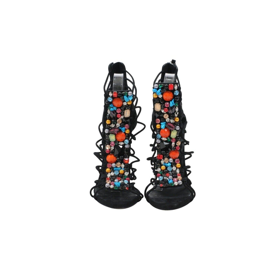 Black Suede Multi Color Stone Bootie T Sandals Giuseppe Zanotti 