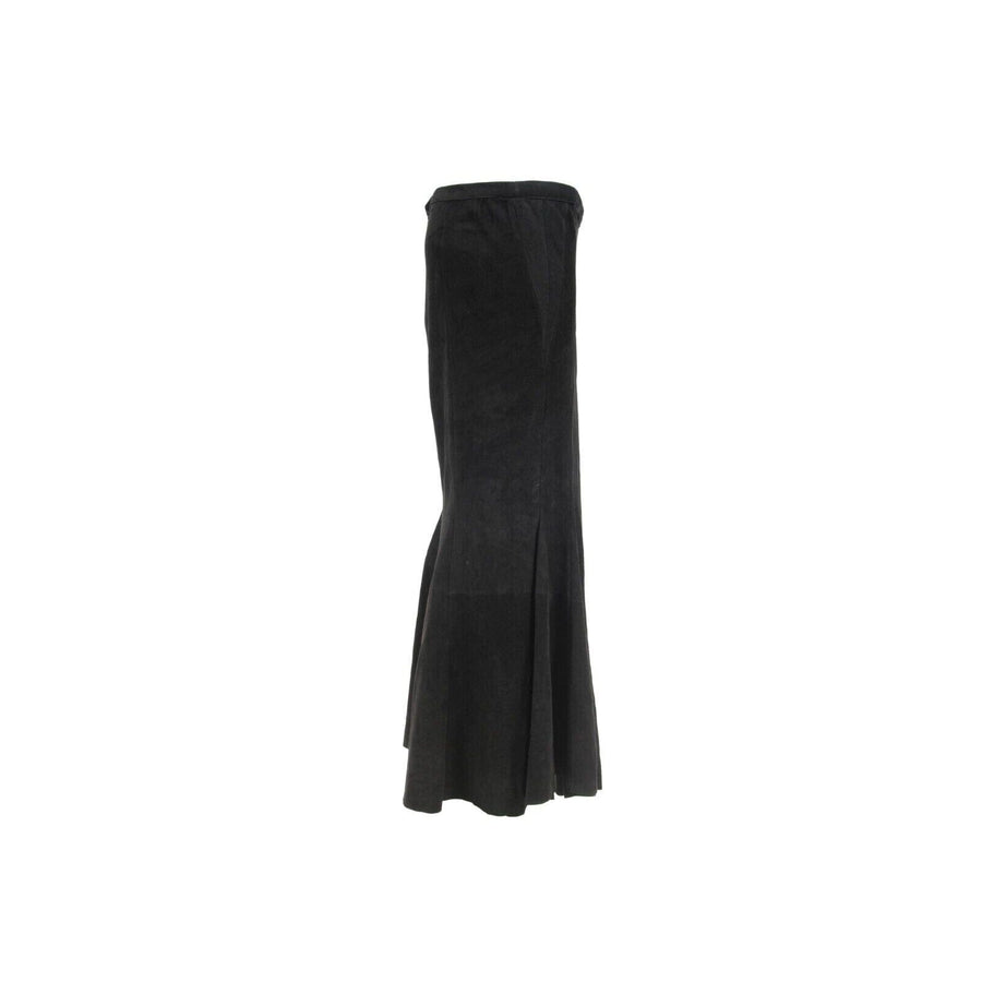 Black Suede Pleated Zip Ruffled Long Maxi Skirt BALMAIN 