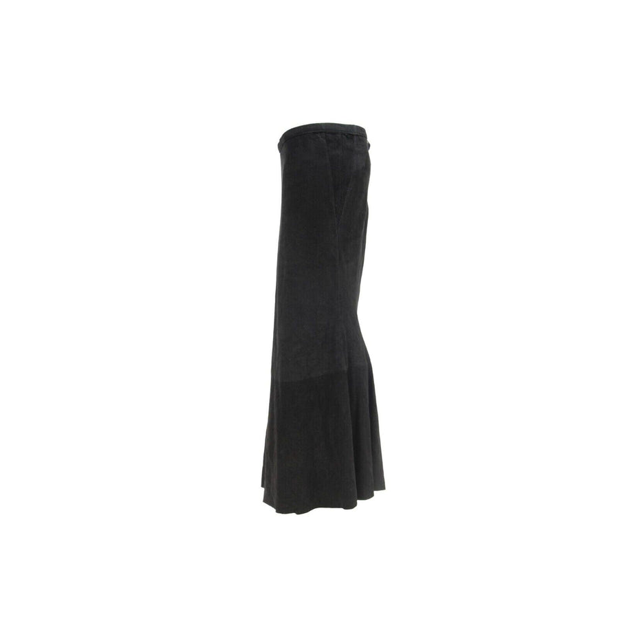 Black Suede Pleated Zip Ruffled Long Maxi Skirt BALMAIN 