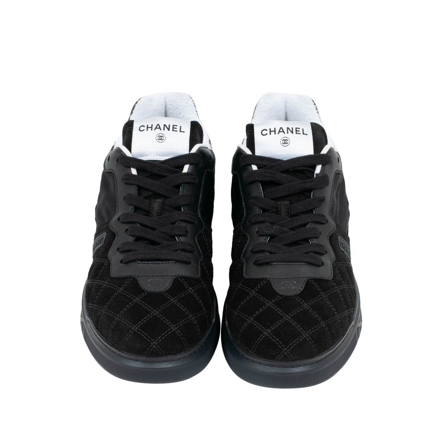 Black Suede Quilted Low Tops Chanel 