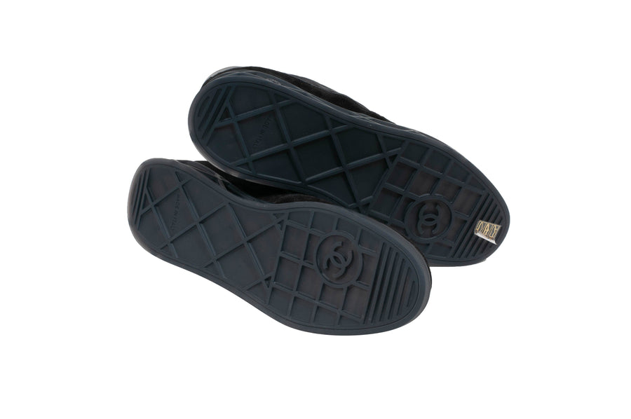 Black Suede Quilted Low Tops Chanel 