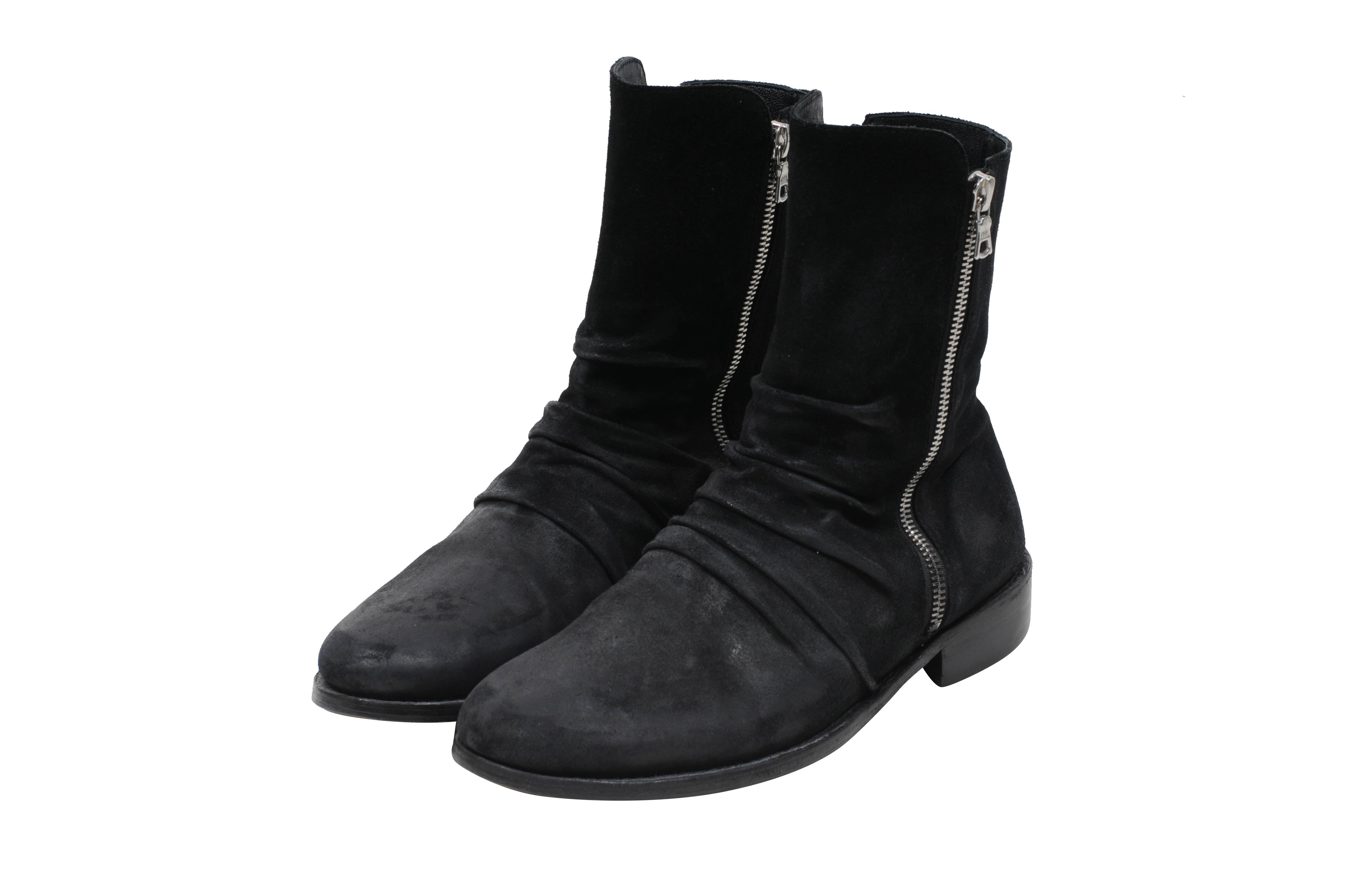 AMIRI stack boots スエードサイドジップブーツ Amiri Men's Black Waxed Leather Side Zipped Stack Boots Size