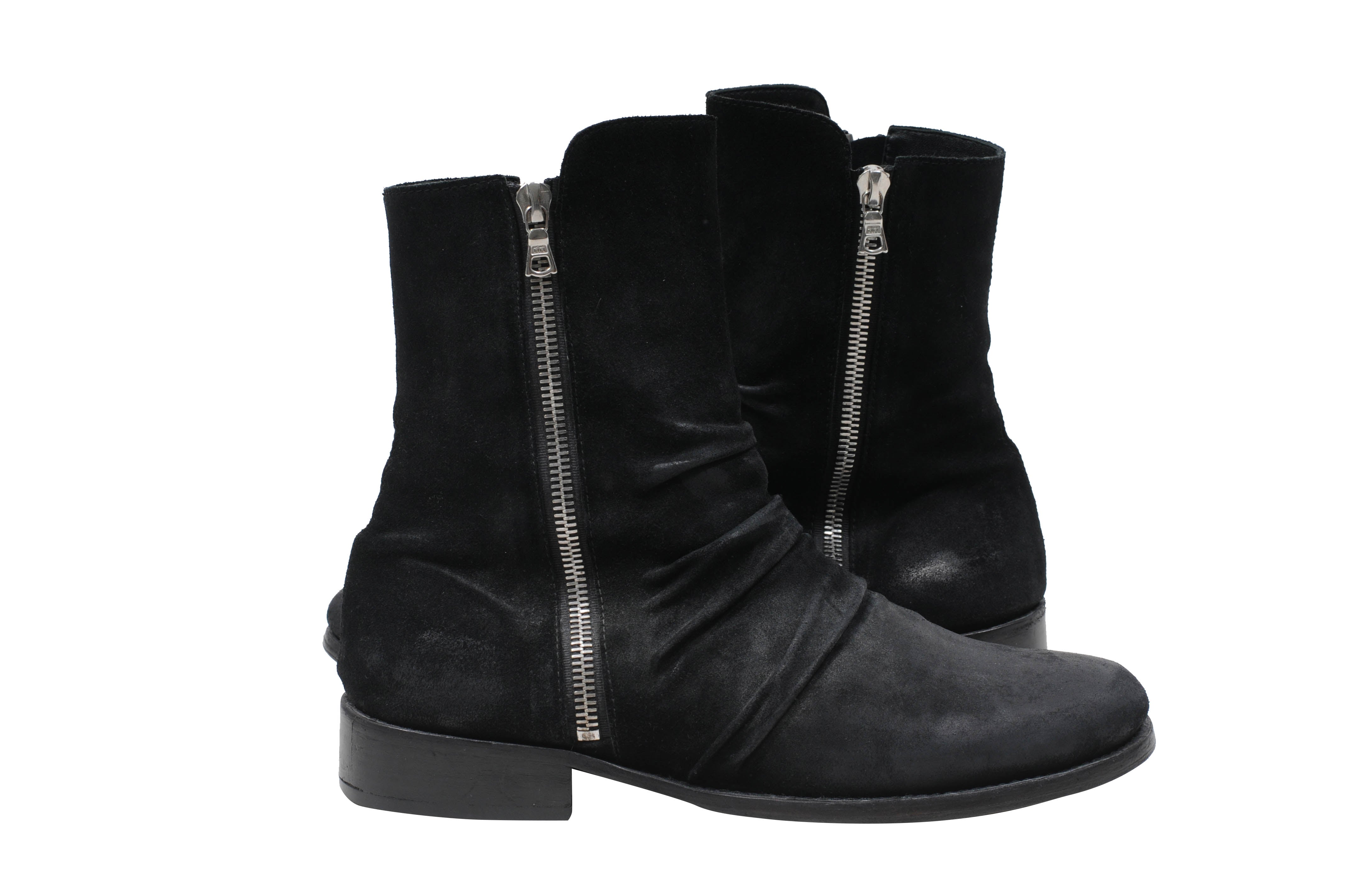 Amiri Men's Black Waxed Leather Side Zipped Stack Boots Size 45