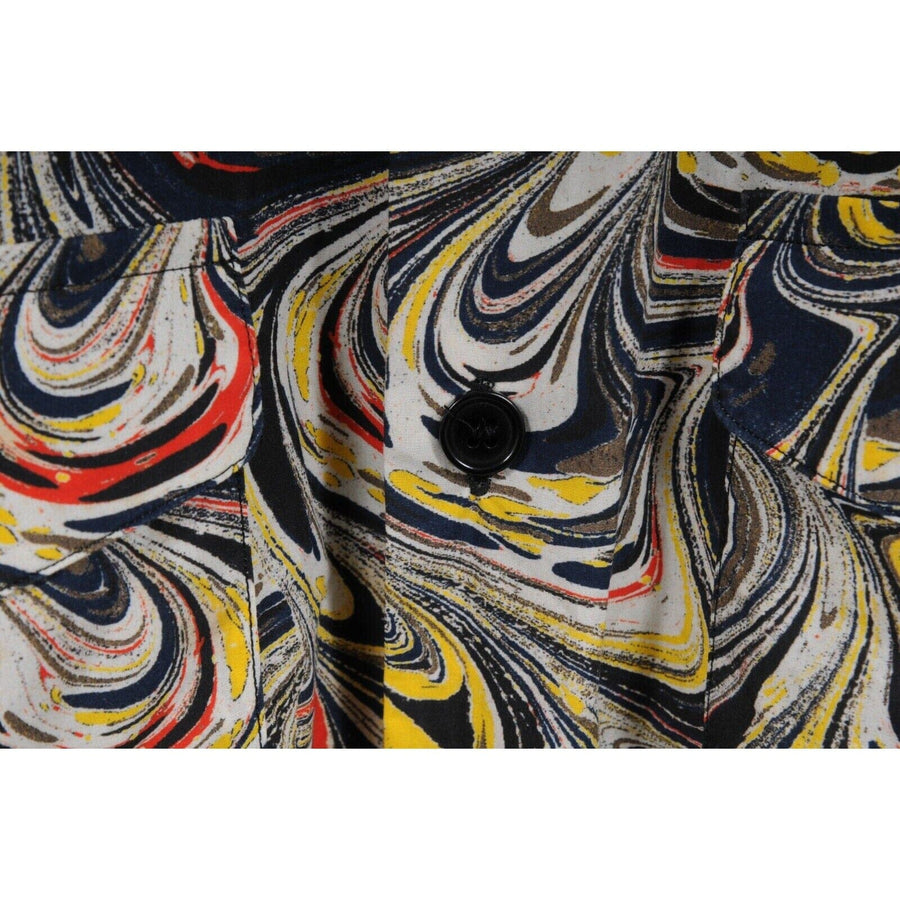 Black Tan Mosaic Abstract Painting Button Down Shirt DRIES VAN NOTEN 