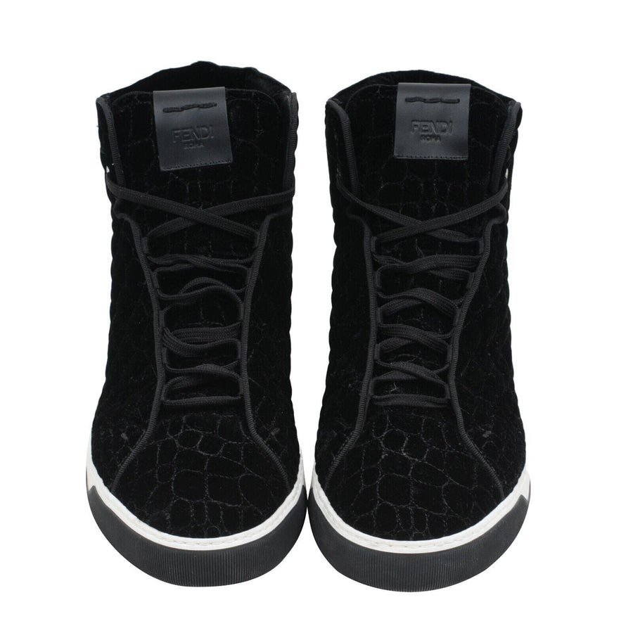 Black Velour Croc Stamped High Top Sneakers Fendi 