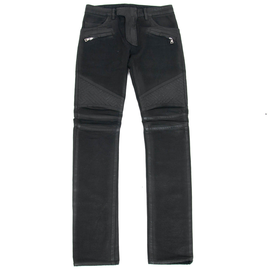 Black Waxed Biker Jeans BALMAIN 