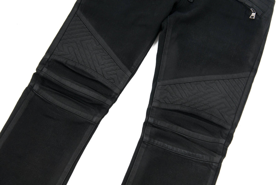 Black Waxed Biker Jeans BALMAIN 