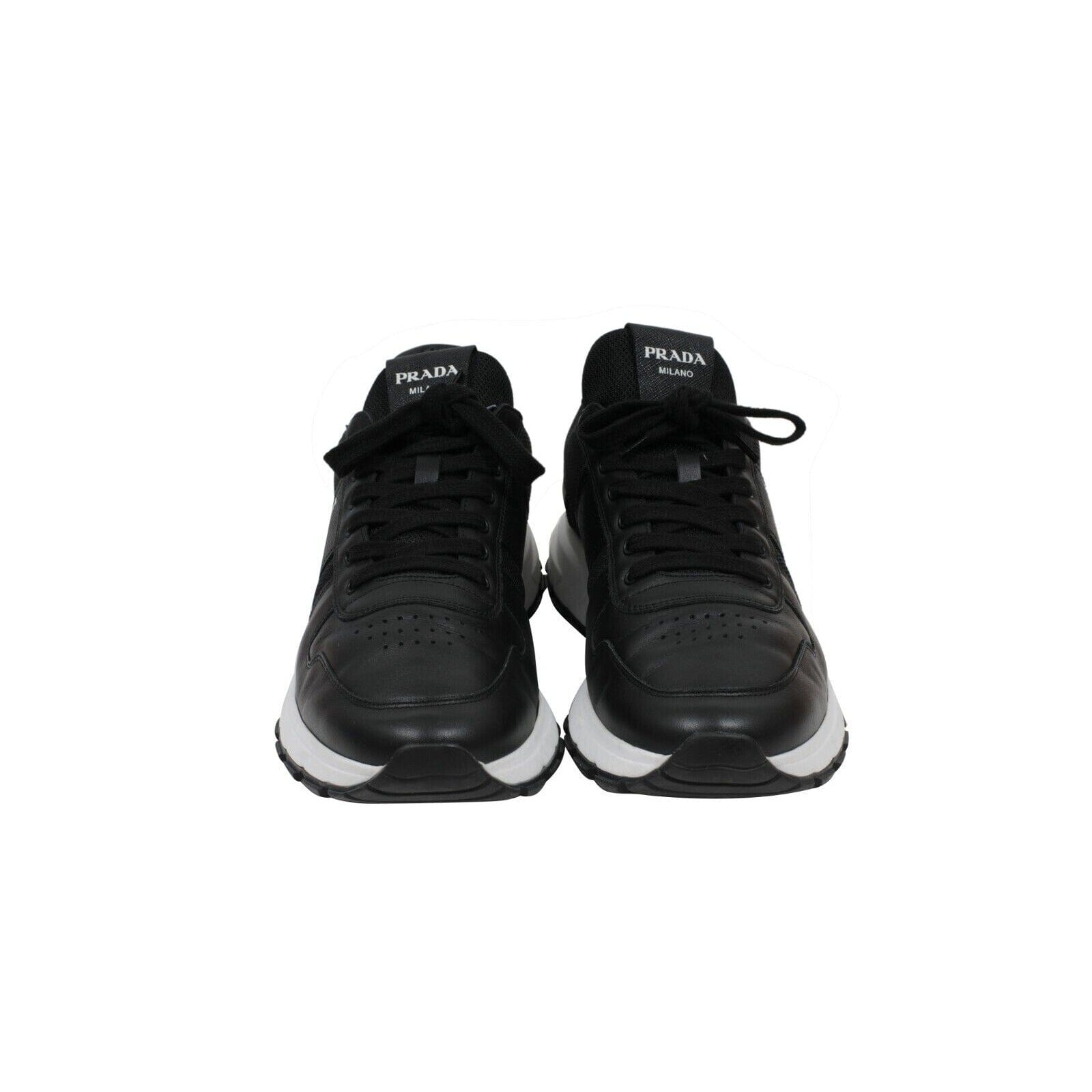 PRADA PRAX01 SNEAKERS SHOES BLACK WHITE LEATHER NEW UK 12 Prada Mens Leather Logo Prax 01 Black White Leather US12  main image 4
