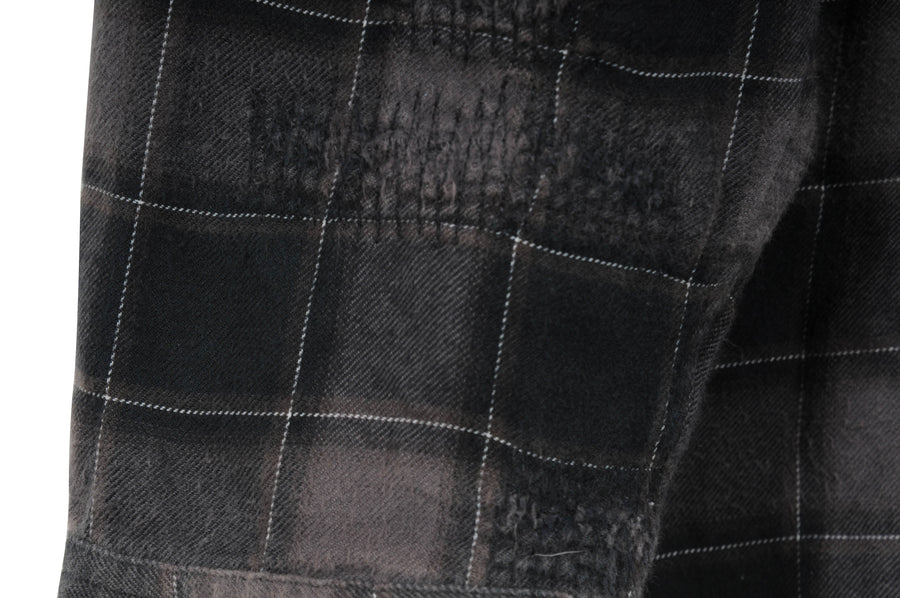 Black Windowpane Distressed Flannel Button Down Shirt SAINT LAURENT 