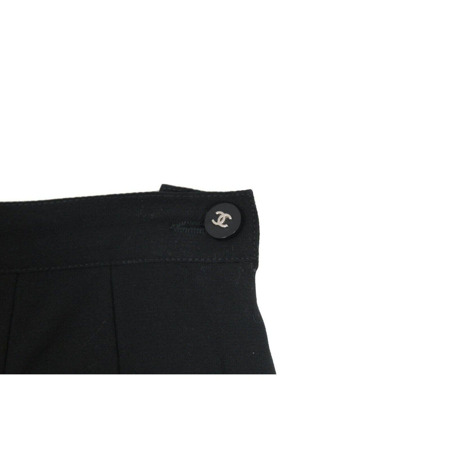 Black Wool High Waisted Pleated Vintage CC Logo Pants CHANEL 