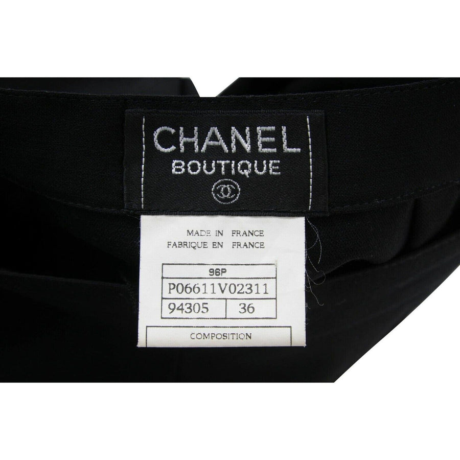 Black Wool High Waisted Pleated Vintage CC Logo Pants CHANEL 