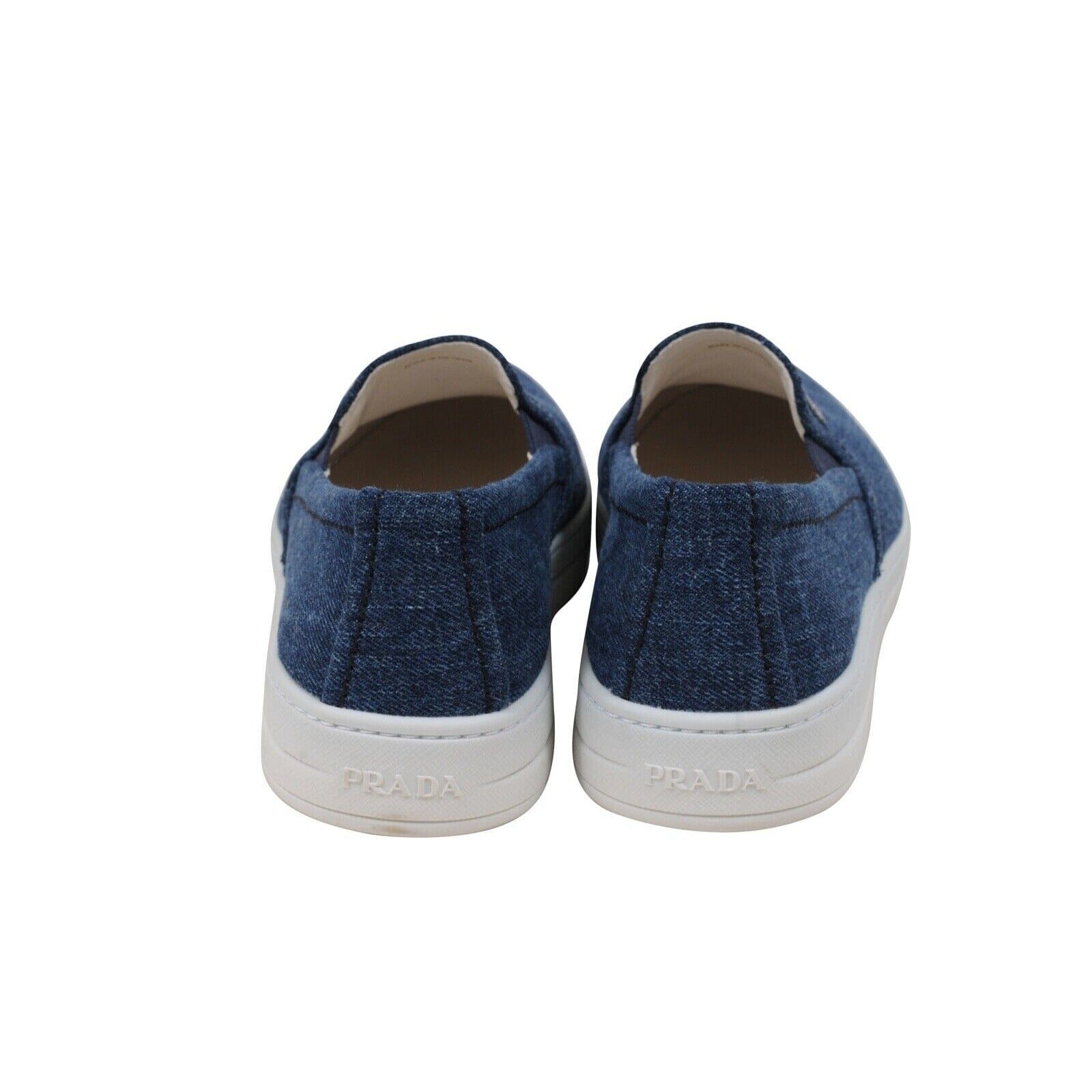 Prada Womens Slip On Sneakers Us7.5 EU37.5 Blue Denim Canvas 