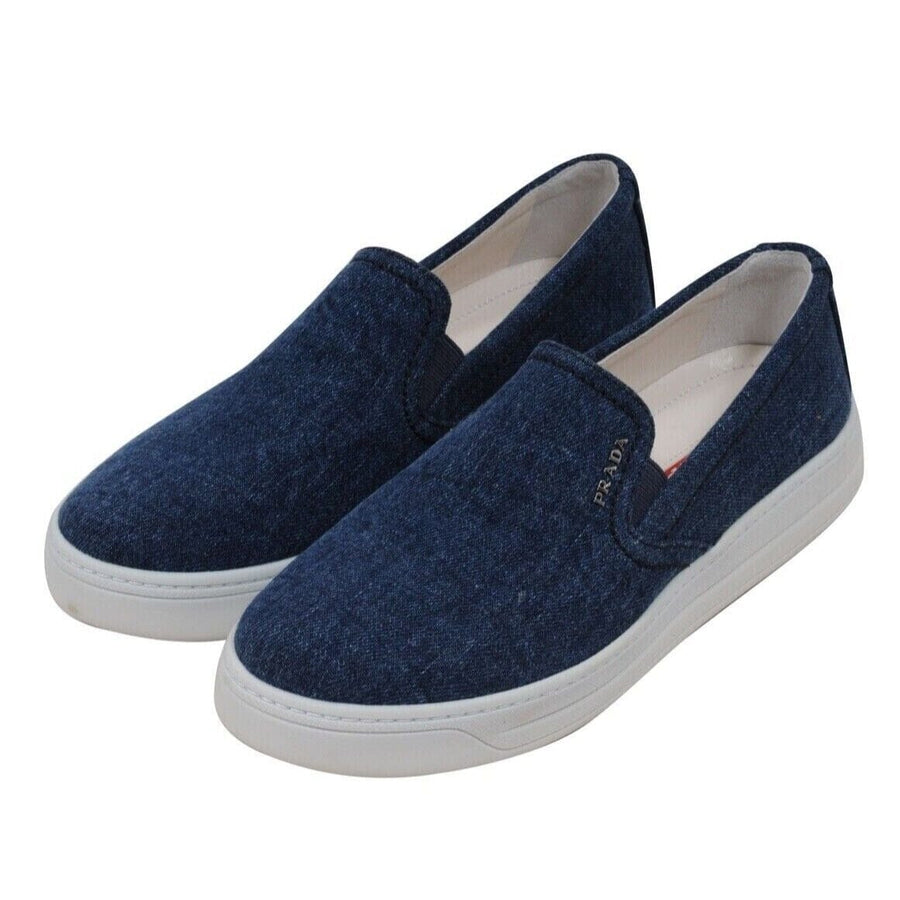 Blue Denim Canvas Slip On Sneakers Prada 