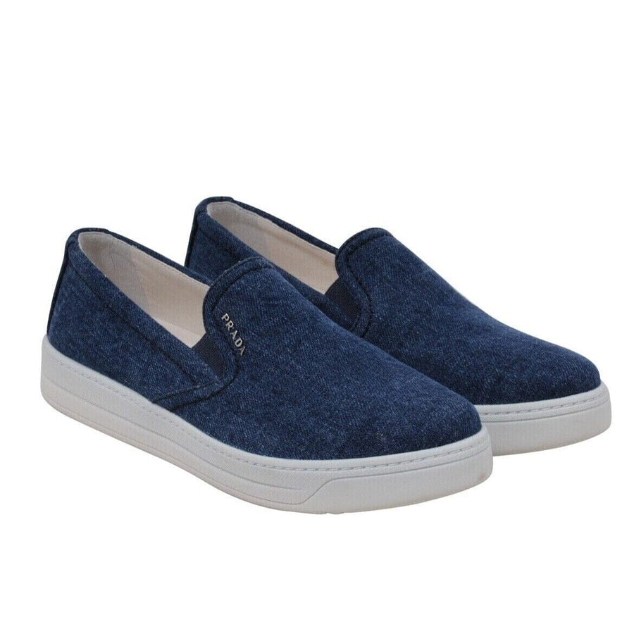 Blue Denim Canvas Slip On Sneakers Prada 