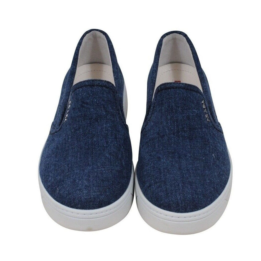 Blue Denim Canvas Slip On Sneakers Prada 