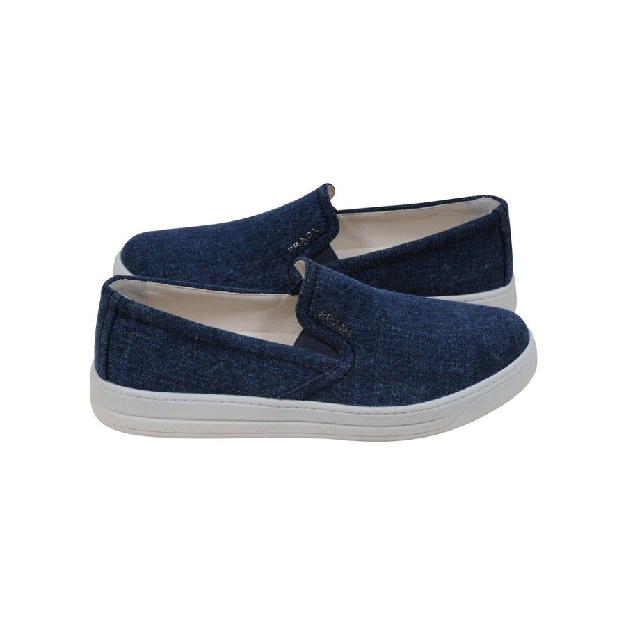 Blue Denim Canvas Slip On Sneakers Prada 