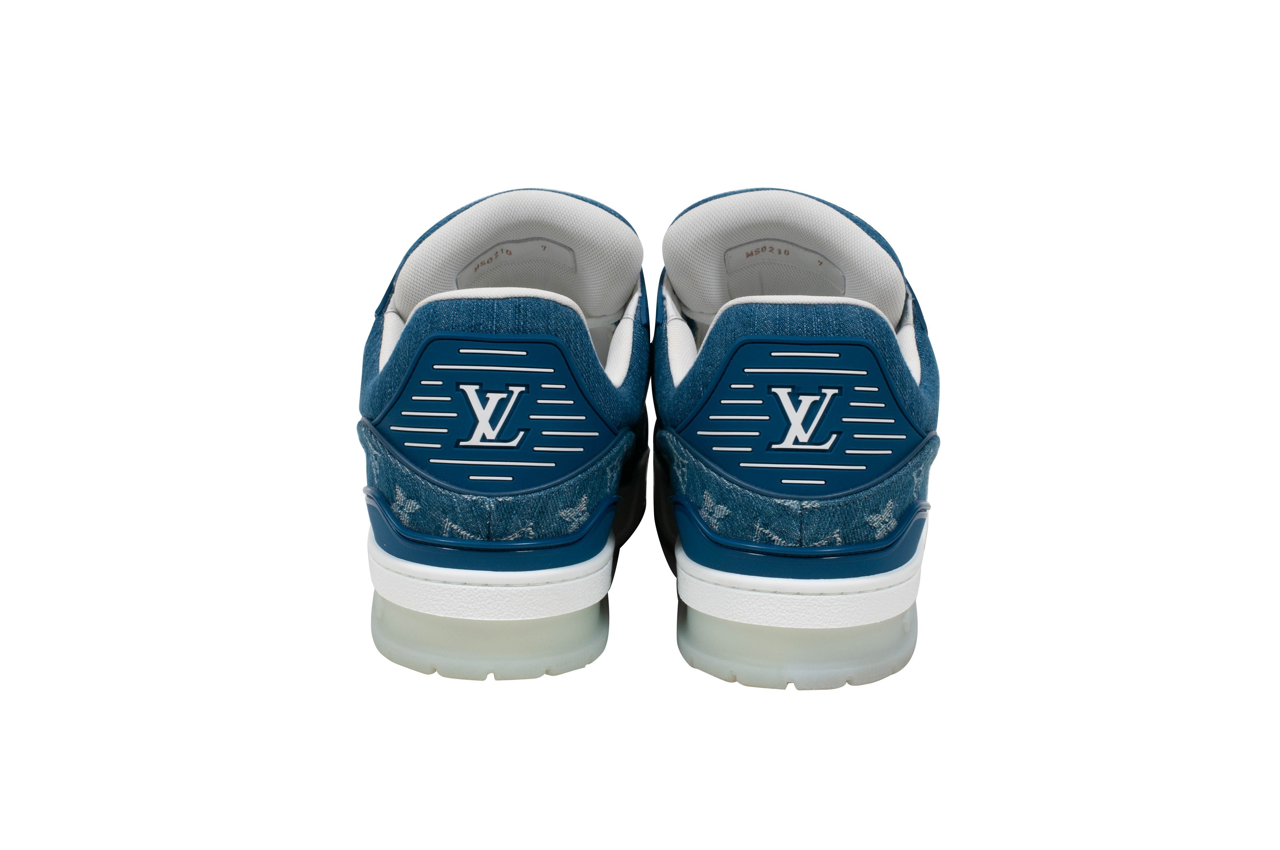 Louis Vuitton Men's Blue Denim Monogram Logo Low Top Trainers