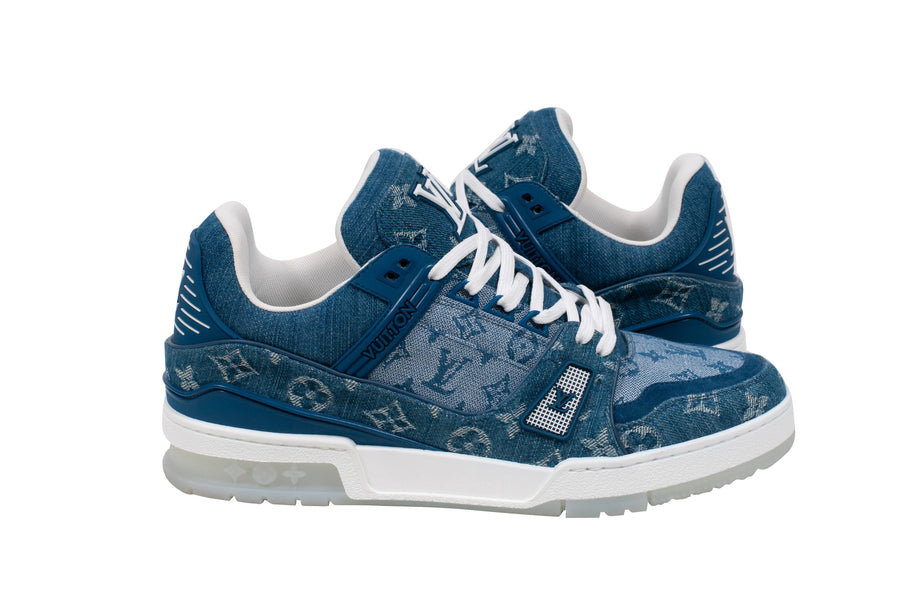 Louis Vuitton Blue Suede and Monogram Denim LV Trainer Sneakers Size 44.5 Louis  Vuitton