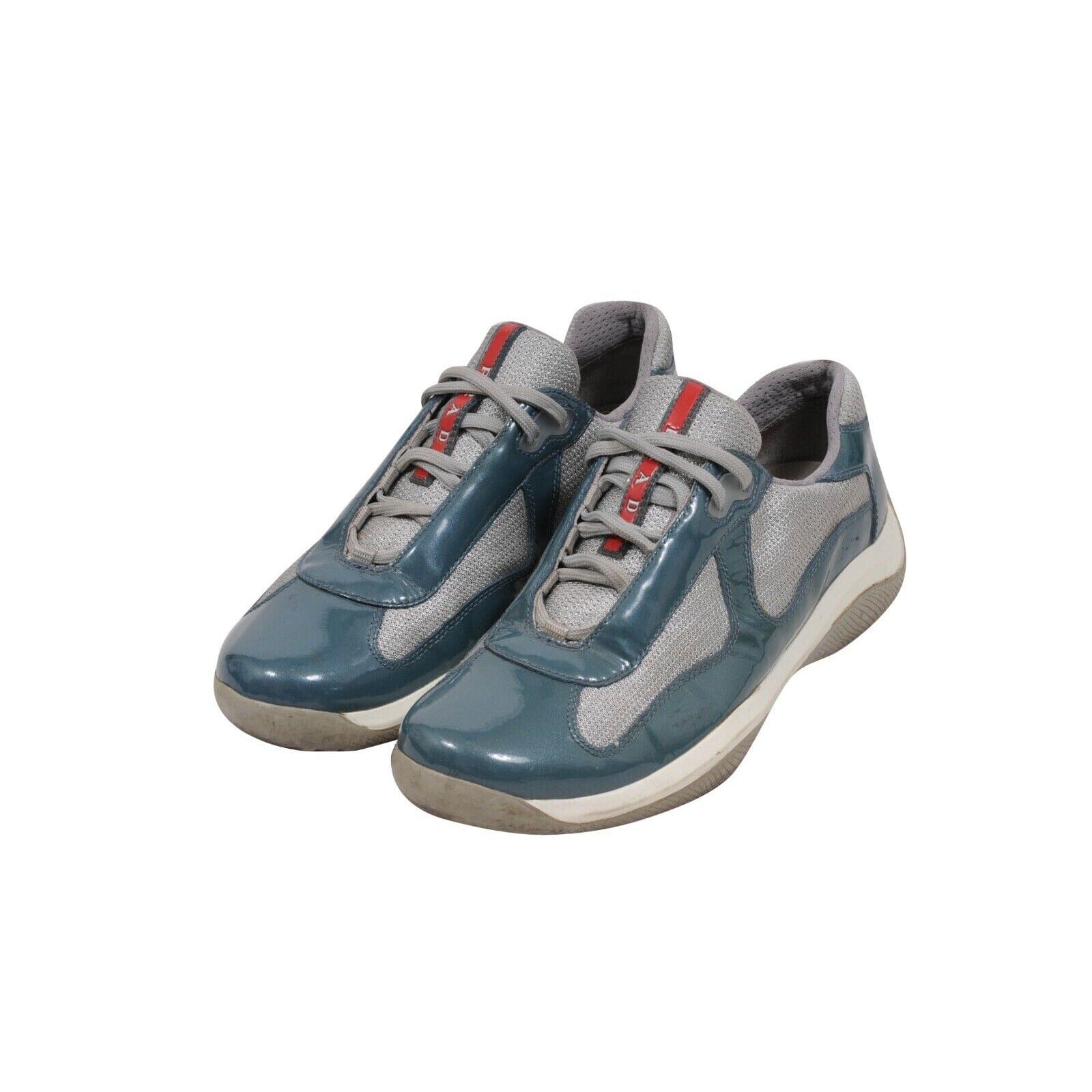 Prada Mens Blue Green Patent Leather Americas Cup Sneakers UK7 Us8 