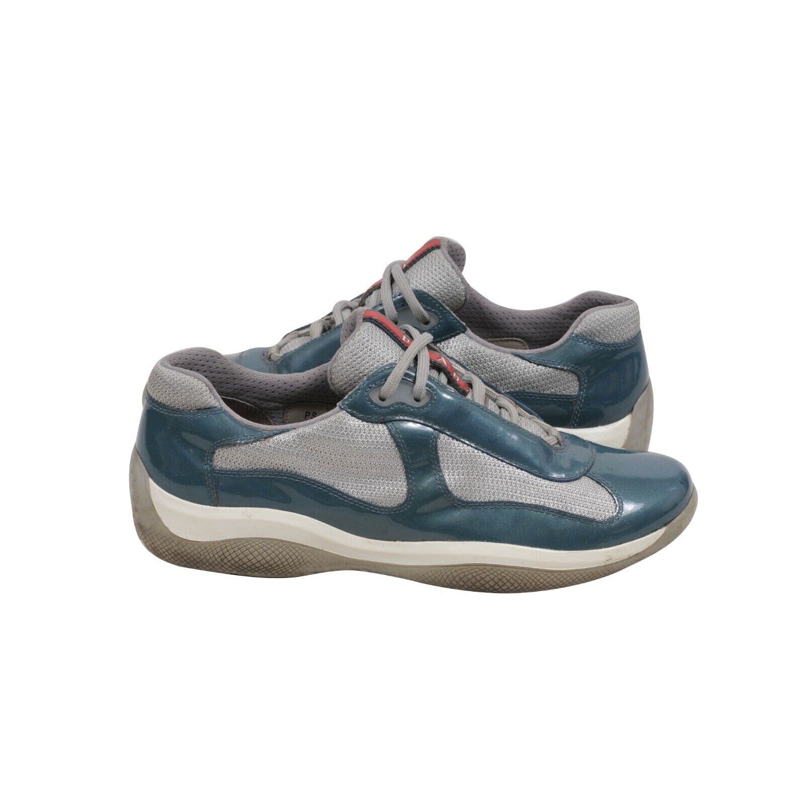 Prada Mens Blue Green Patent Leather Americas Cup Sneakers UK7 Us8 