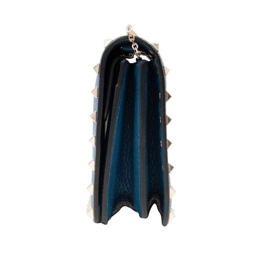 Blue Leather Rockstud Wallet On A Chain Shoulder Bag VALENTINO 